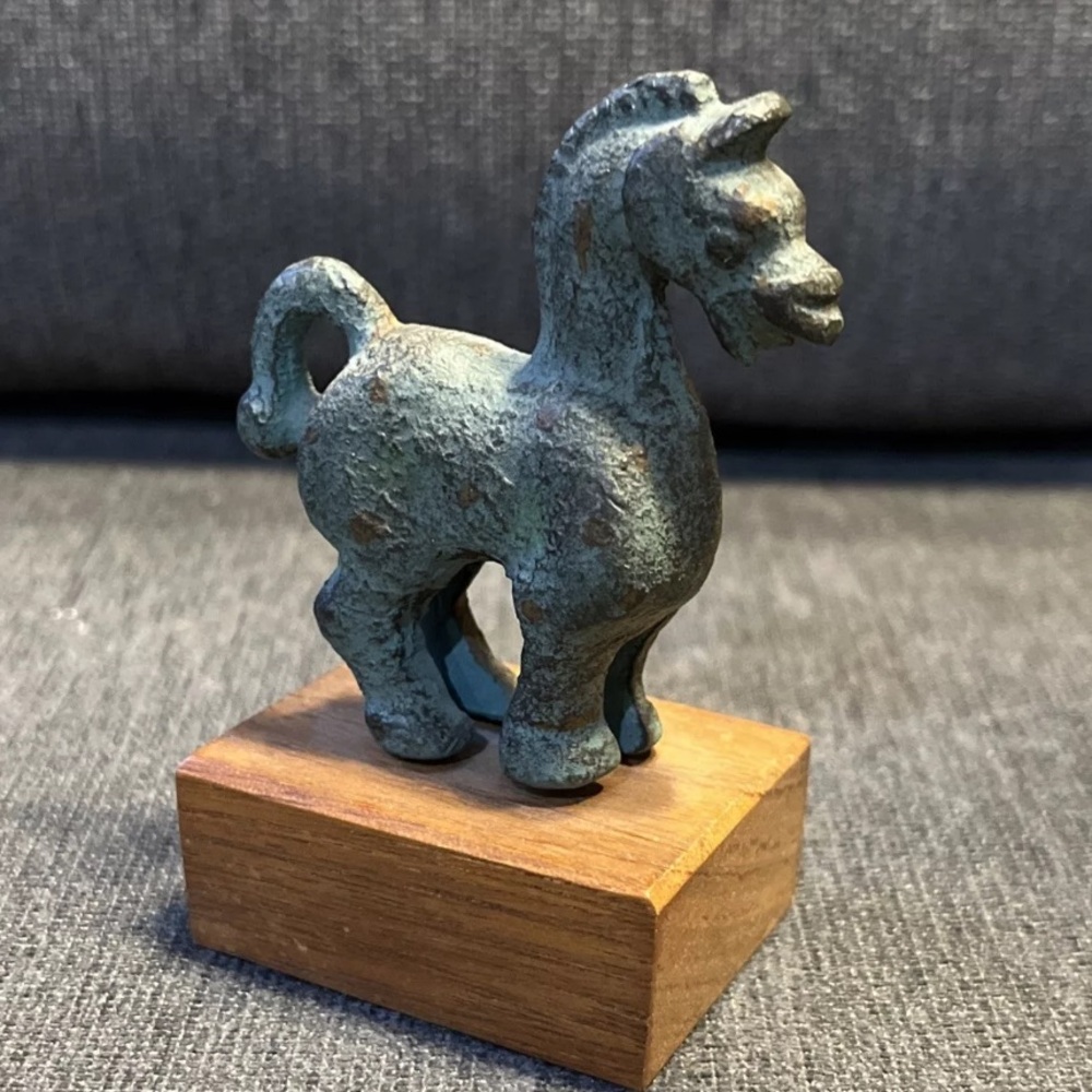 Alva Studios Bronze Repro of Chinese Horse on Wooden Base Art Institute Chicago